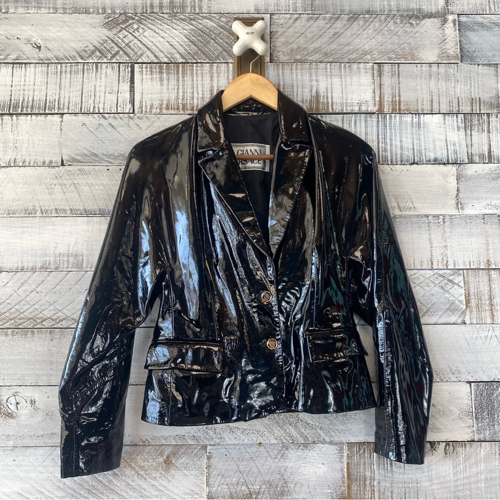 Versace black patent leather jacket size small